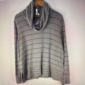CABLE & GAUGE Women Gray Striped Cowl Neck Soft Knit Pullover Top Size XL